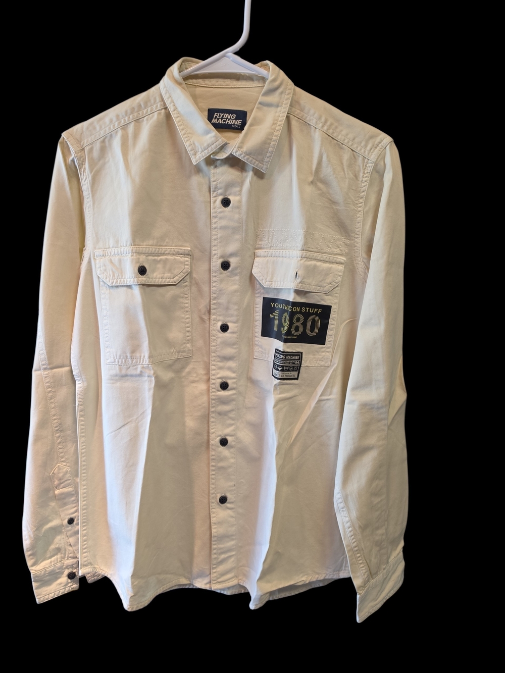 Flying Machine Men's Light Cream Button-Front Shirt Jacket WWOT.060226